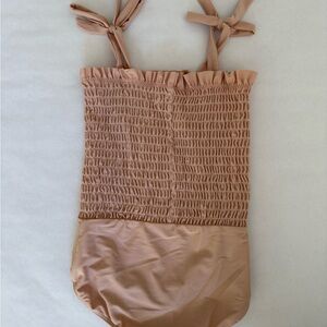 Pink Smocked Minnow Swimsuit with Bow Straps